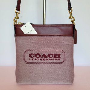 COACH Kitt Badge Jacquard & Smooth Leather Crossbody- Wine Multi ⭐